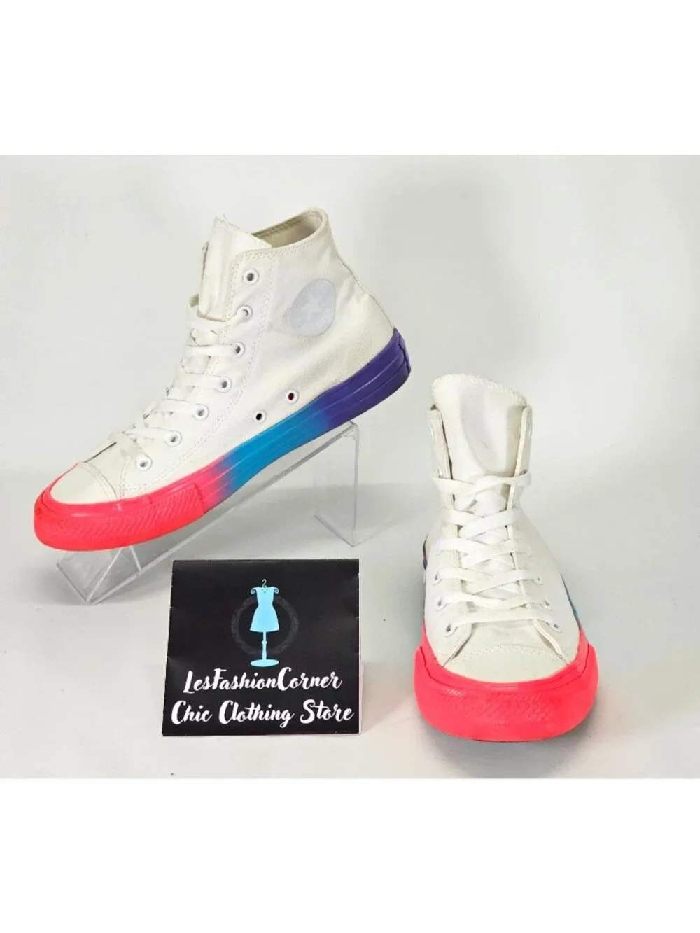Converse  Junior White Cotton Chuck Taylor All Star Rainbow Sneakers Size 6 2043 - Picture 6 of 16